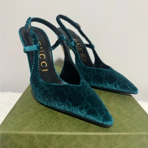 Gucci Blue Velvet Slingback Heels - Picture 4 of 10